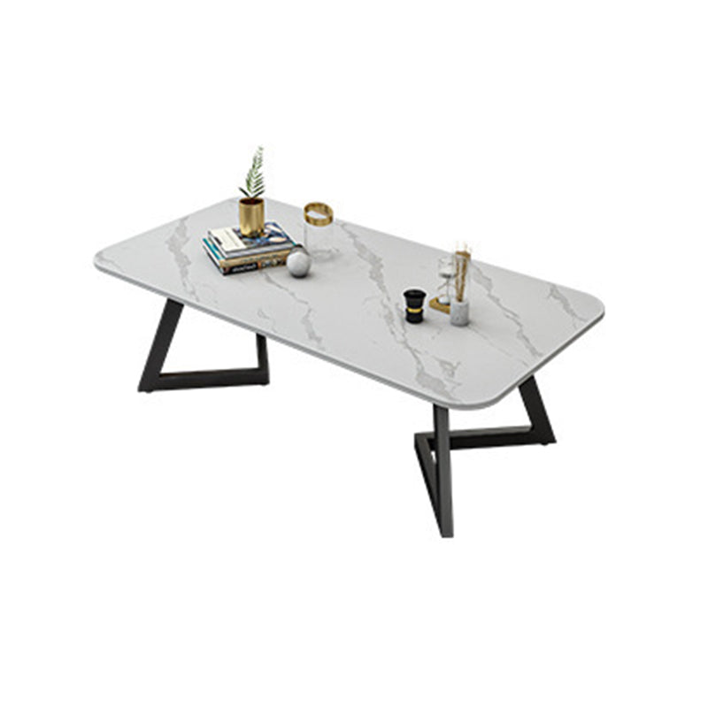 Glam Iron Base Coffee Table with Rectangle Stone Top Cocktail Table