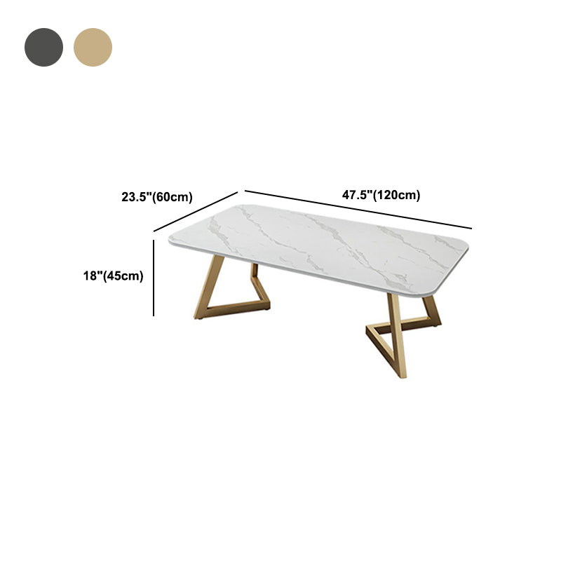 Glam Iron Base Coffee Table with Rectangle Stone Top Cocktail Table