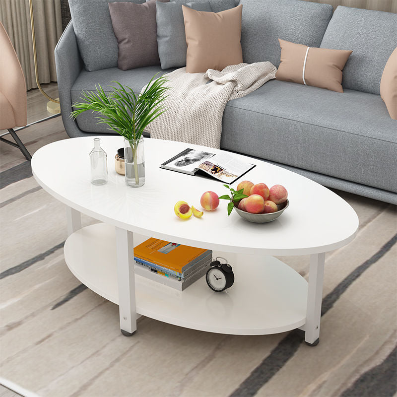 Solid Wood 4 Legs Coffee Table Modern Oval Coffee Table with Storage