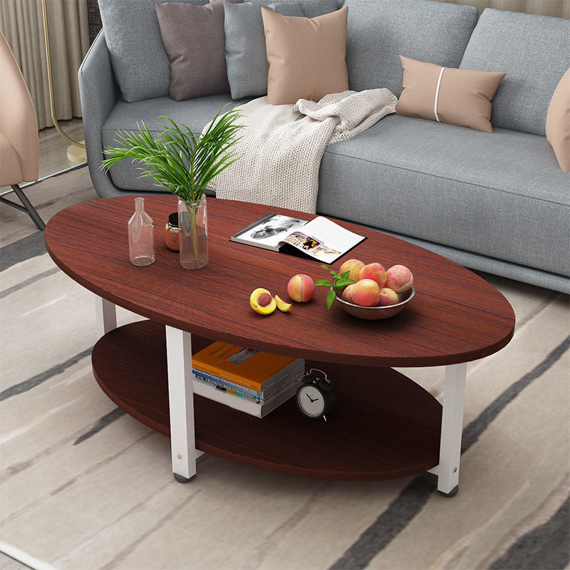 Solid Wood 4 Legs Coffee Table Modern Oval Coffee Table with Storage