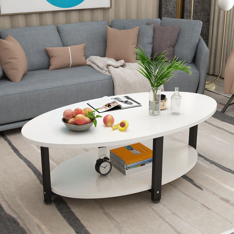 Solid Wood 4 Legs Coffee Table Modern Oval Coffee Table with Storage