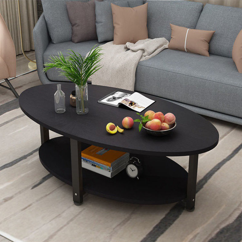 Solid Wood 4 Legs Coffee Table Modern Oval Coffee Table with Storage