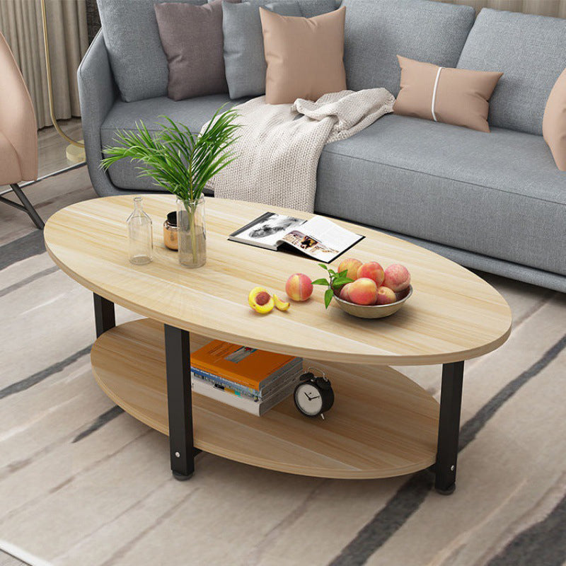 Solid Wood 4 Legs Coffee Table Modern Oval Coffee Table with Storage