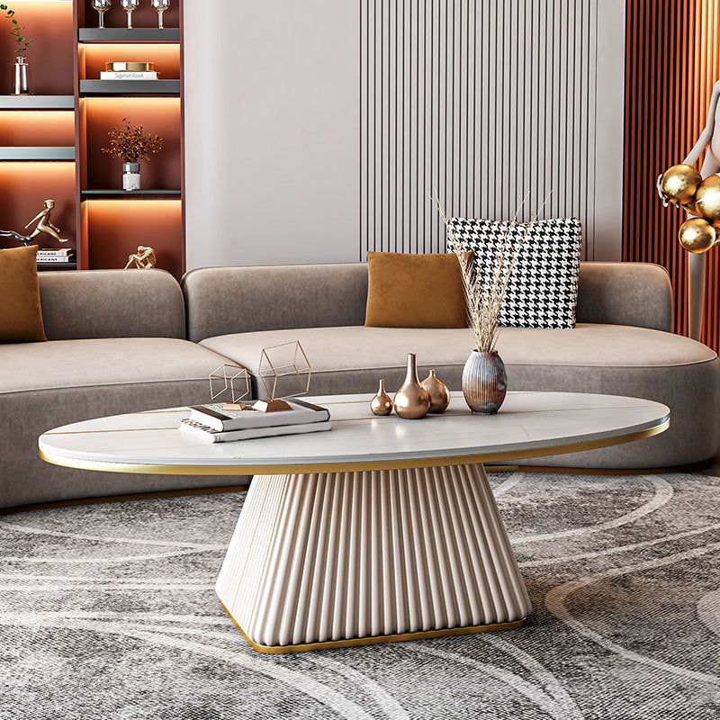 Modern Style Oval Slate Table with Metal Square Base Coffee Table