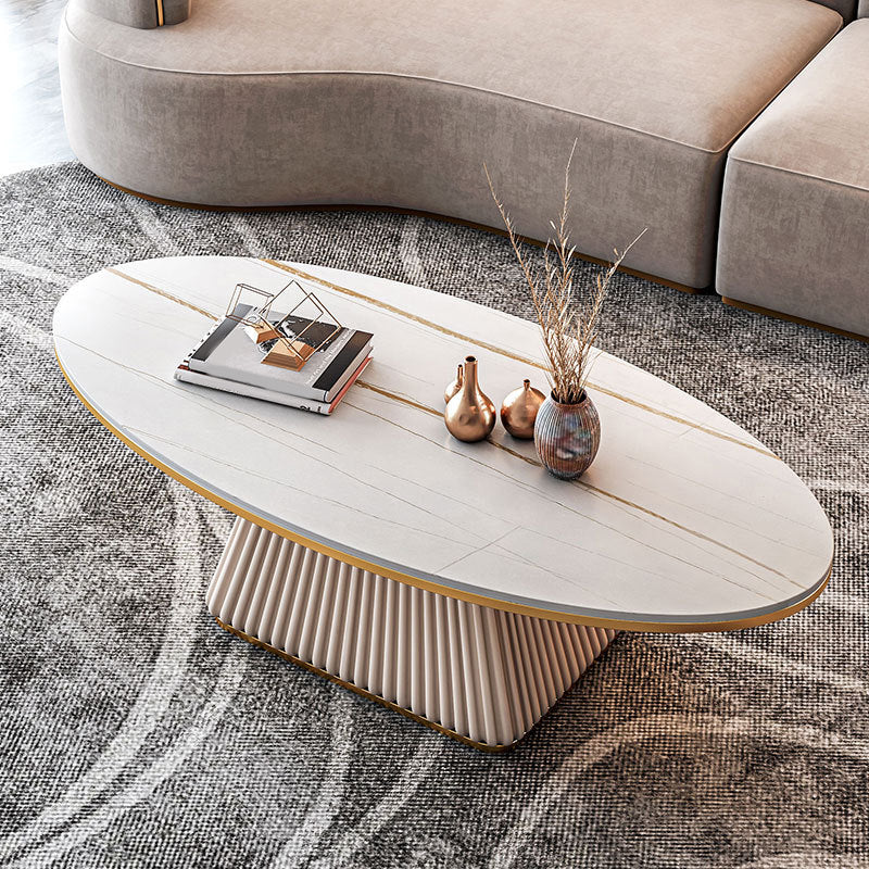 Modern Style Oval Slate Table with Metal Square Base Coffee Table
