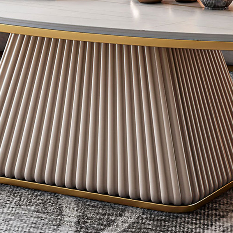 Modern Style Oval Slate Table with Metal Square Base Coffee Table