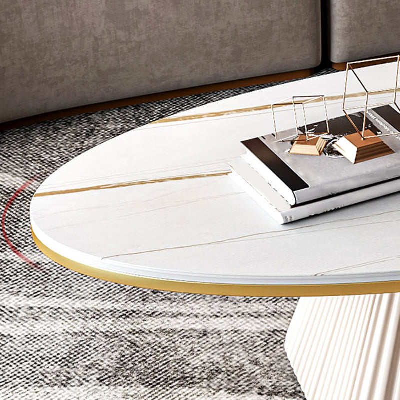 Modern Style Oval Slate Table with Metal Square Base Coffee Table