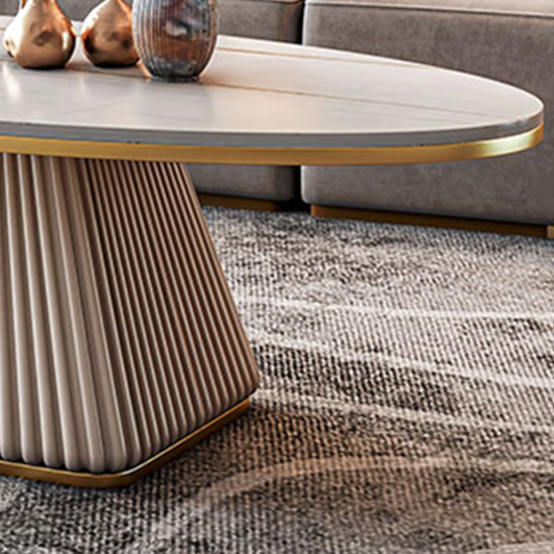 Modern Style Oval Slate Table with Metal Square Base Coffee Table