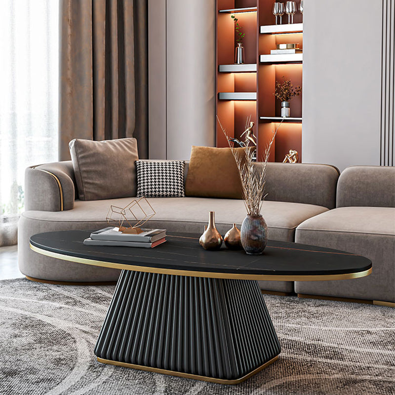 Modern Style Oval Slate Table with Metal Square Base Coffee Table