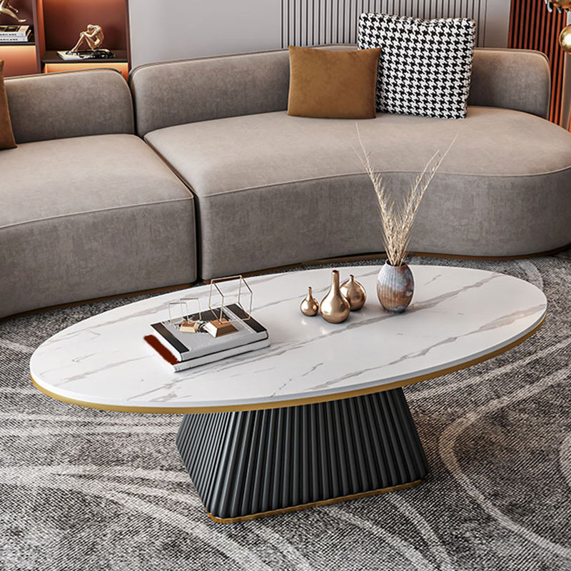 Modern Style Oval Slate Table with Metal Square Base Coffee Table