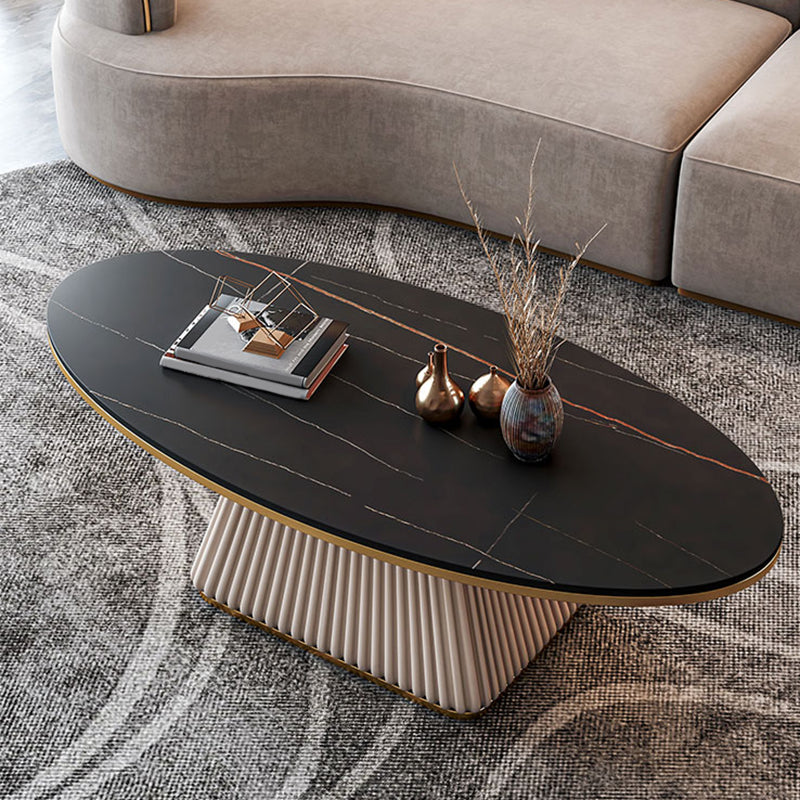 Modern Style Oval Slate Table with Metal Square Base Coffee Table