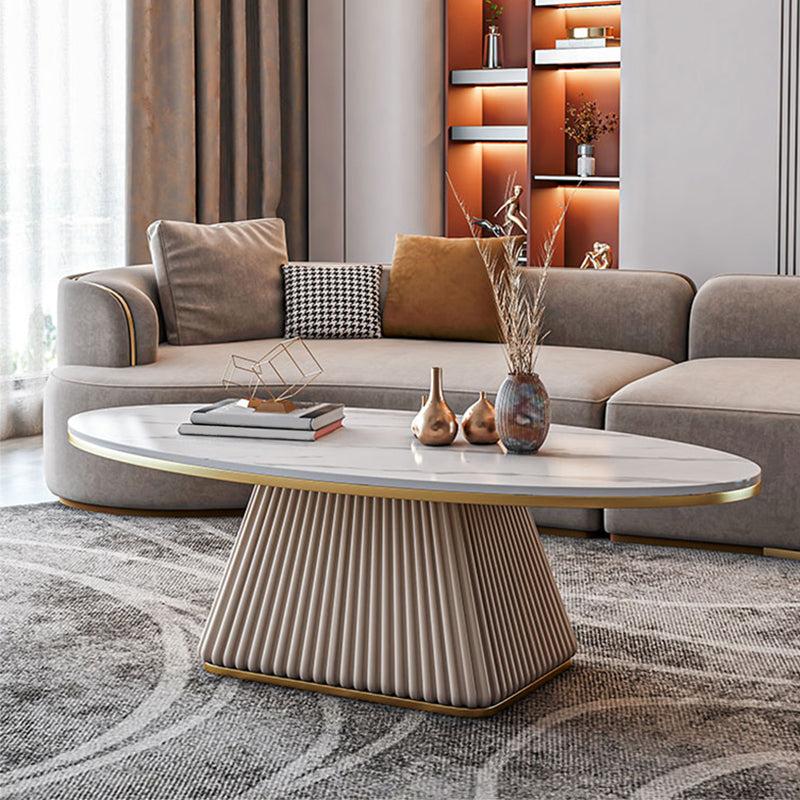Modern Style Oval Slate Table with Metal Square Base Coffee Table