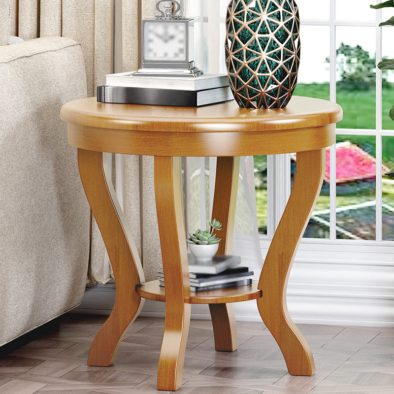 22.4" Tall 4 Legs End Table Solid Wood Round Side Table for Living Room