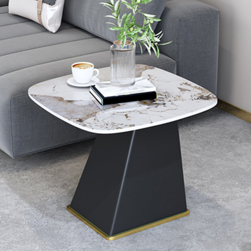 Rectangular Stone End Table Modernism Pedestal Side Table, 23.6" W x 19.7" D x 23.6" H