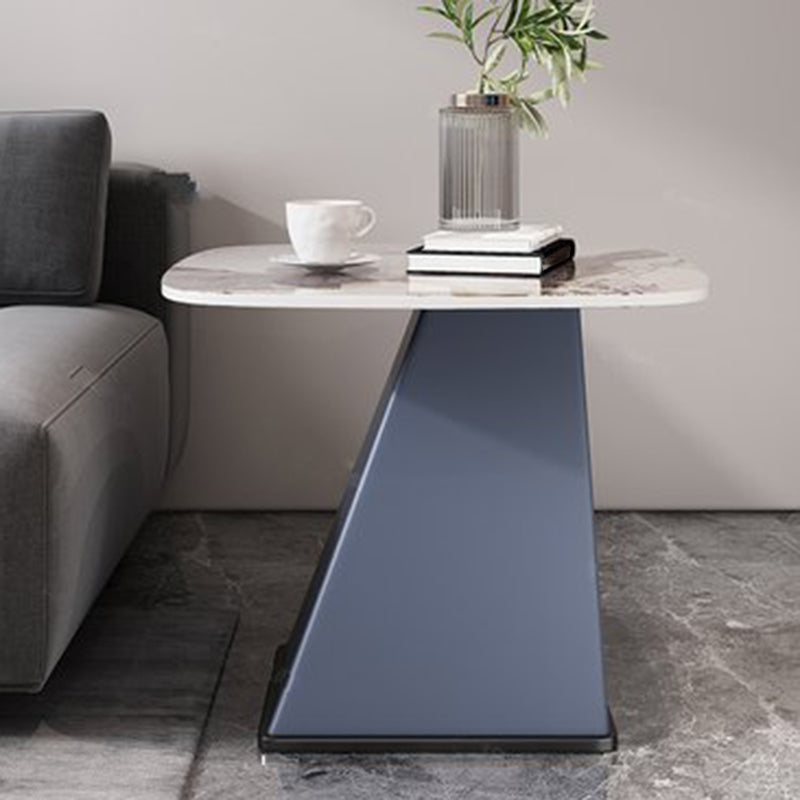 Rectangular Stone End Table Modernism Pedestal Side Table, 23.6" W x 19.7" D x 23.6" H