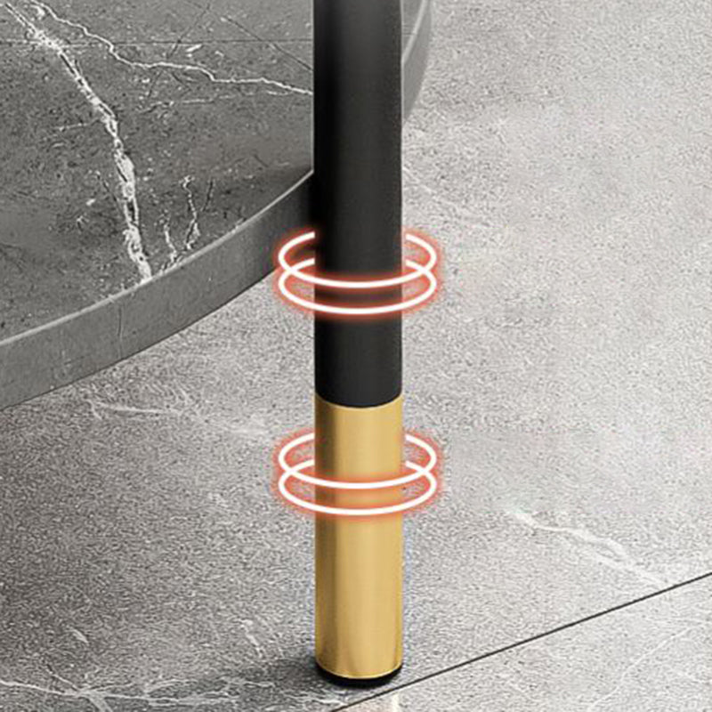 Faux Stone Round End Table Shelf Included Side Table in Black/Grey