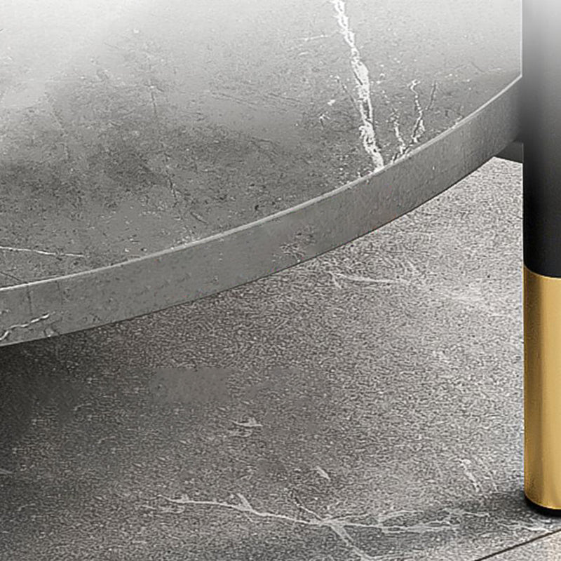 Faux Stone Round End Table Shelf Included Side Table in Black/Grey