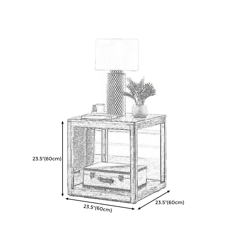Farmhouse Square Wood Top End Table Double Tier Sofa Side Table with Storage