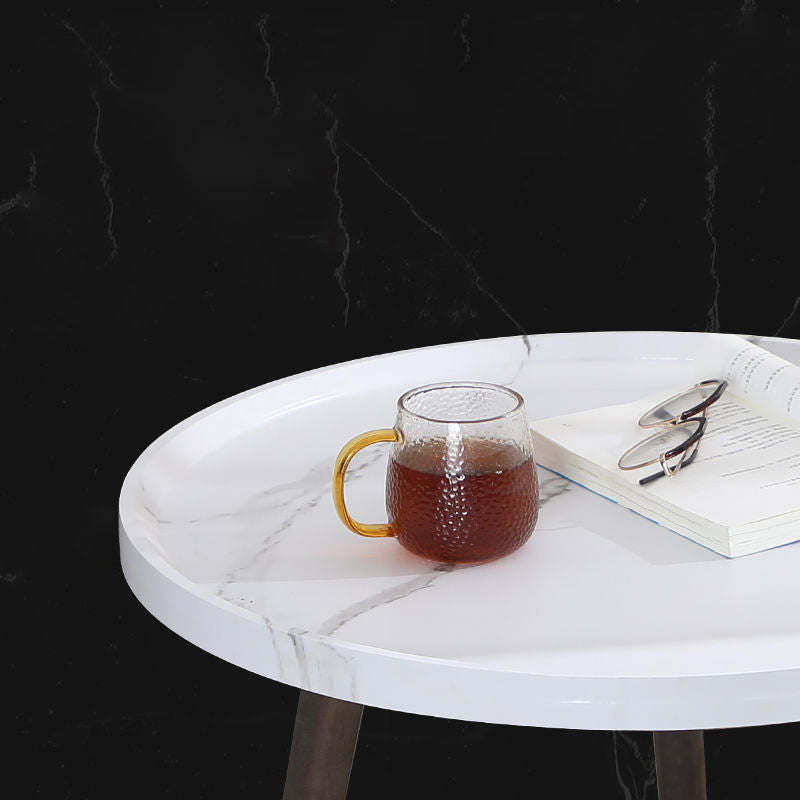 Modern Round/Oval Wood End Table Tray Top Sofa Side Table in Black/White/Brown