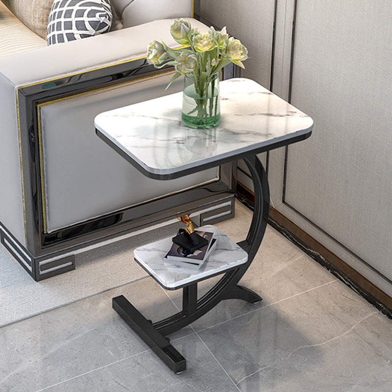 Modern Style Iron Base Slab White/white Gold/black Gold Table Top Rectangular Side Table