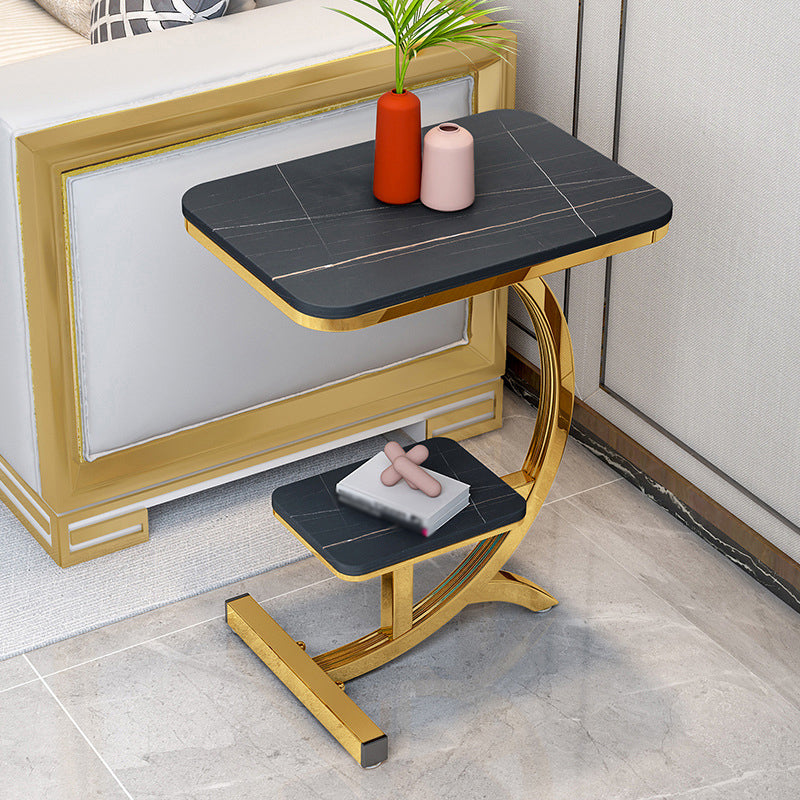 Modern Style Iron Base Slab White/white Gold/black Gold Table Top Rectangular Side Table