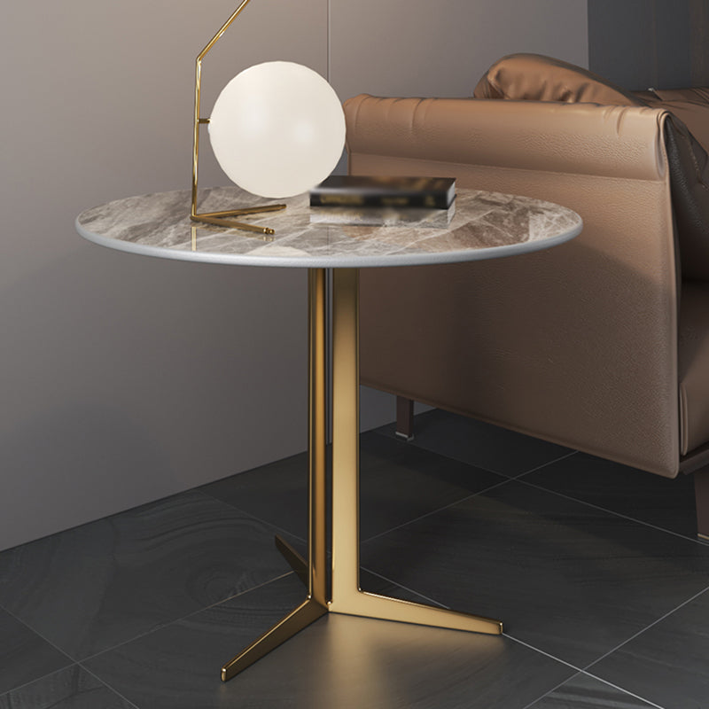 Crossed Base Design Rock Plate Top Iron Gold/black Round Base Side Table