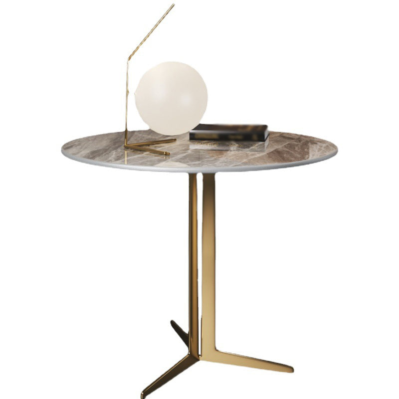 Crossed Base Design Rock Plate Top Iron Gold/black Round Base Side Table