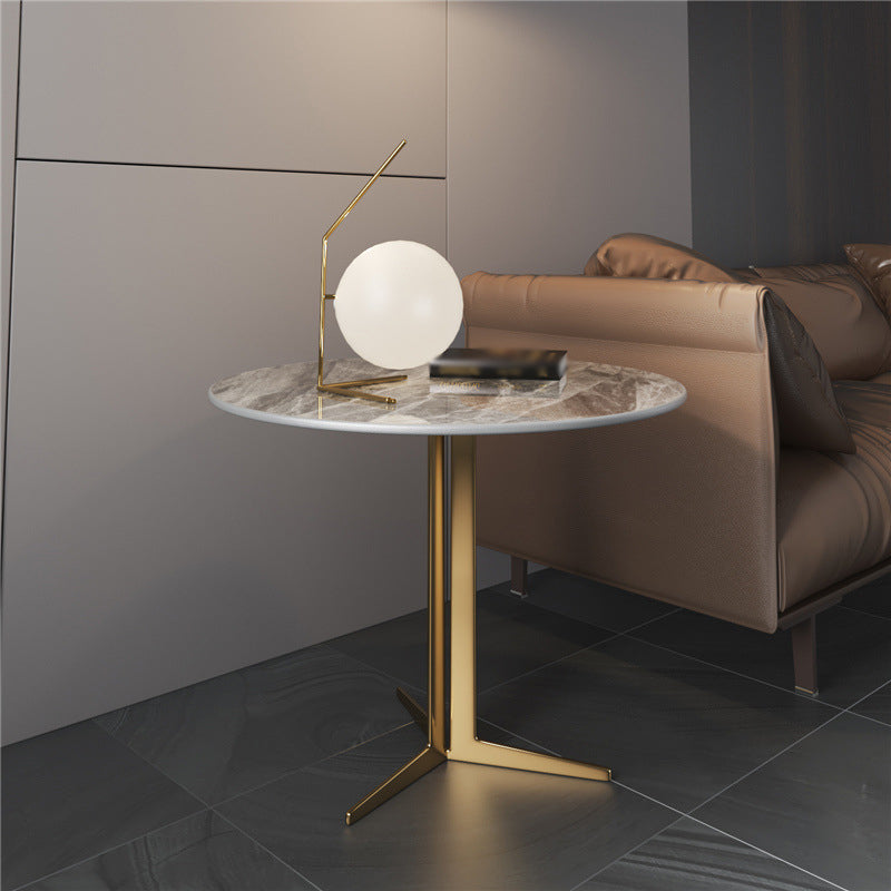Crossed Base Design Rock Plate Top Iron Gold/black Round Base Side Table