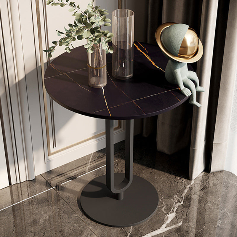 Modern Style Iron Material Base Rock Plate Table Round Side Table