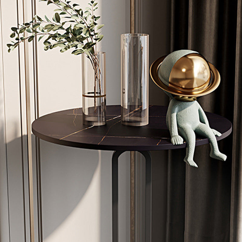 Modern Style Iron Material Base Rock Plate Table Round Side Table