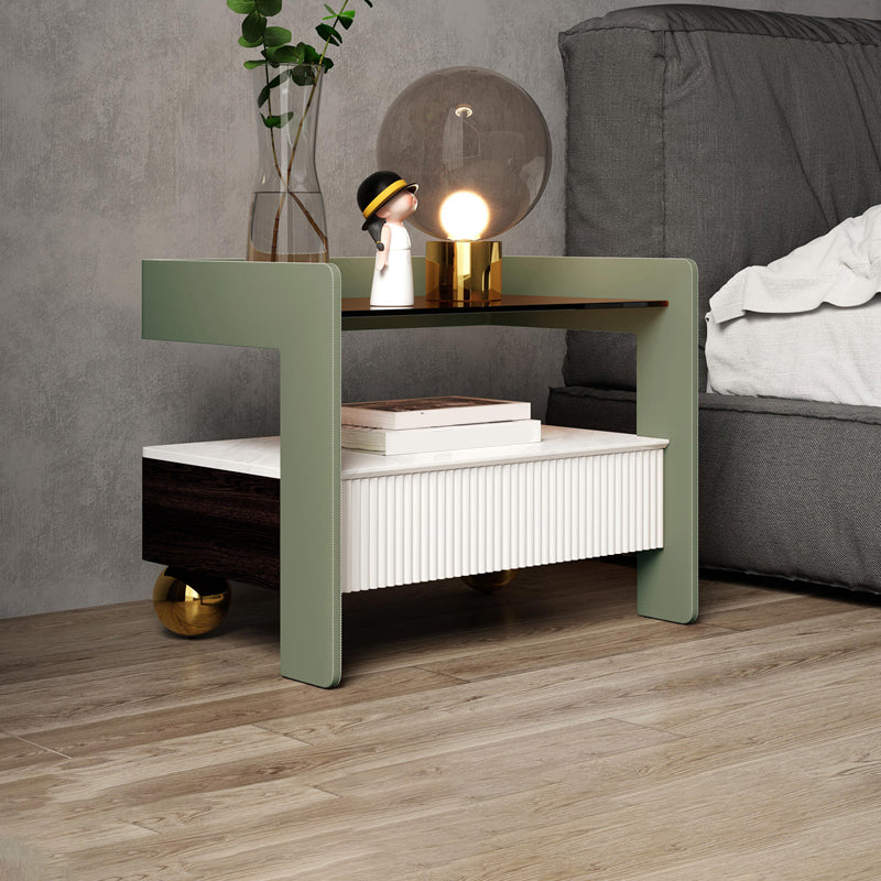 18.89" Tall 1 - Drawer Nightstand Modern Glass Nightstand with Open Storage