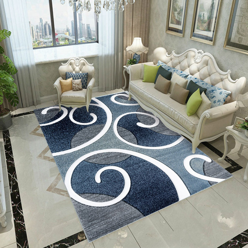 Contemporary Rug Polyester Abstract Print Carpet Stain Resistant Area Rug for Living Room