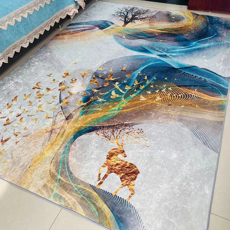 Yellow Gorgeous Rug Polyester Tree Rug Non-Slip Backing Rug for Living Room