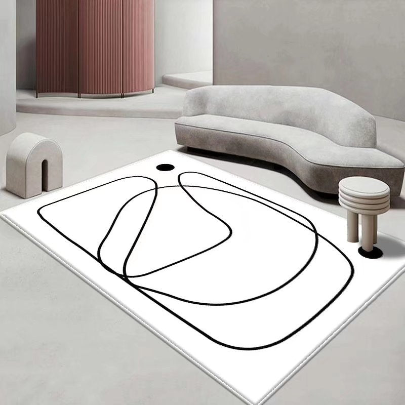 White Modern Rug Polyester Abstract Line Rug Stain Resistant Rug for Sitting Room
