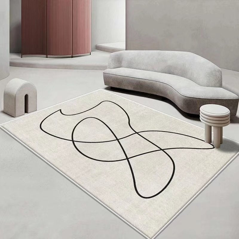 White Modern Rug Polyester Abstract Line Rug Stain Resistant Rug for Sitting Room