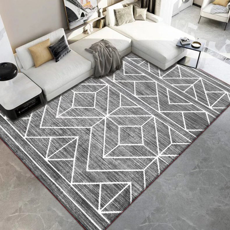 Dark Gray Modern Rug Polyester Geometry Indoor Rug Washable Rug for Living Room