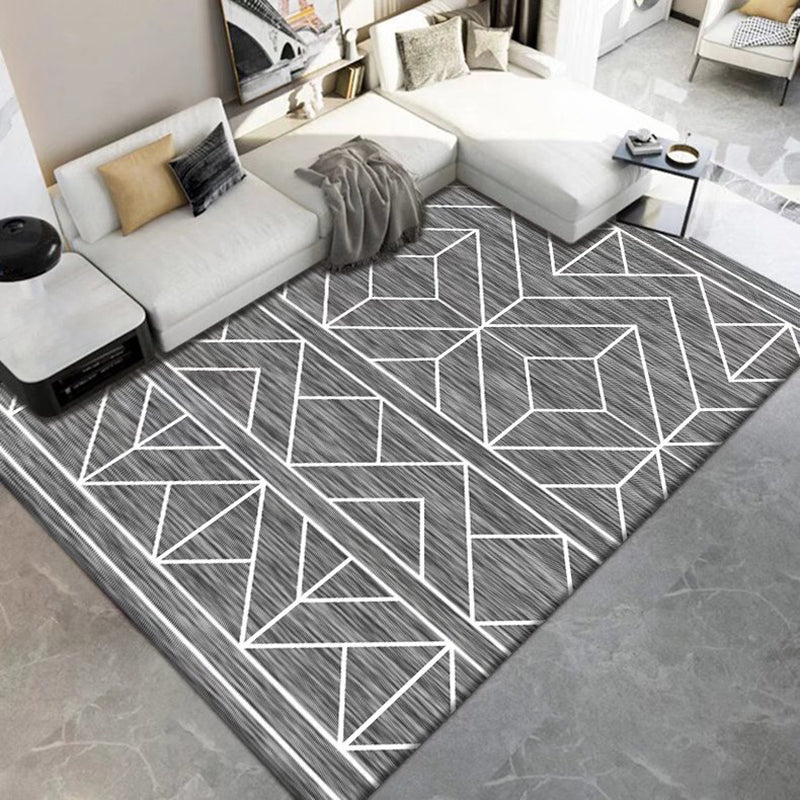 Dark Gray Modern Rug Polyester Geometry Indoor Rug Washable Rug for Living Room