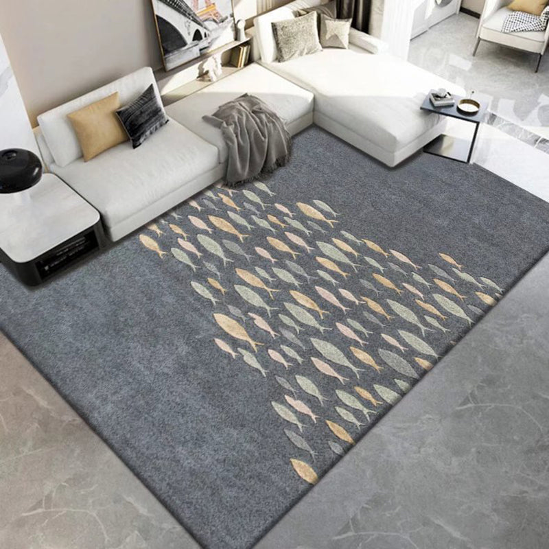 Dark Gray Modern Rug Polyester Geometry Indoor Rug Washable Rug for Living Room