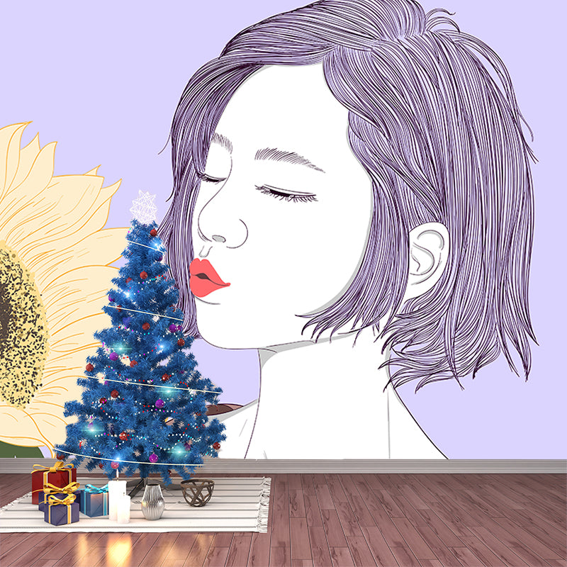 Cartoon Characters Resistant Mural Wallpaper Environment Friendly Sleeping Room Wall Mural