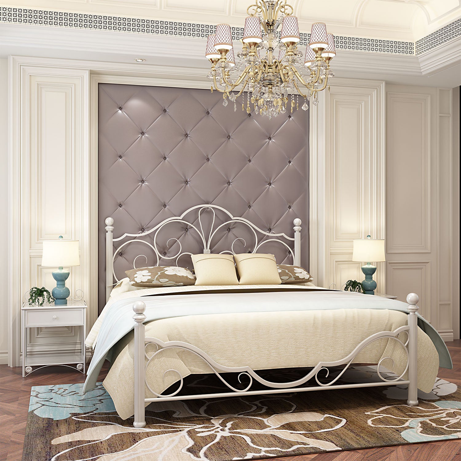 Industrial Metal Bed with Headboard Standard Profile Open-Frame Bed