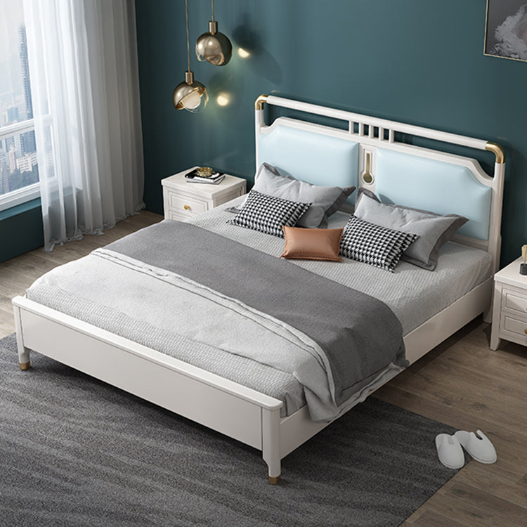 Glam Rubberwood Open-Frame Bed 45.28-Inch H White Bed Frame with Headboard