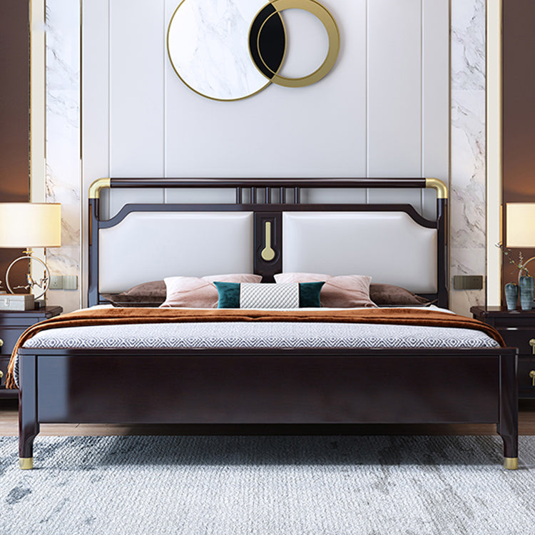 Glam Rubberwood Open-Frame Bed 45.28-Inch H White Bed Frame with Headboard