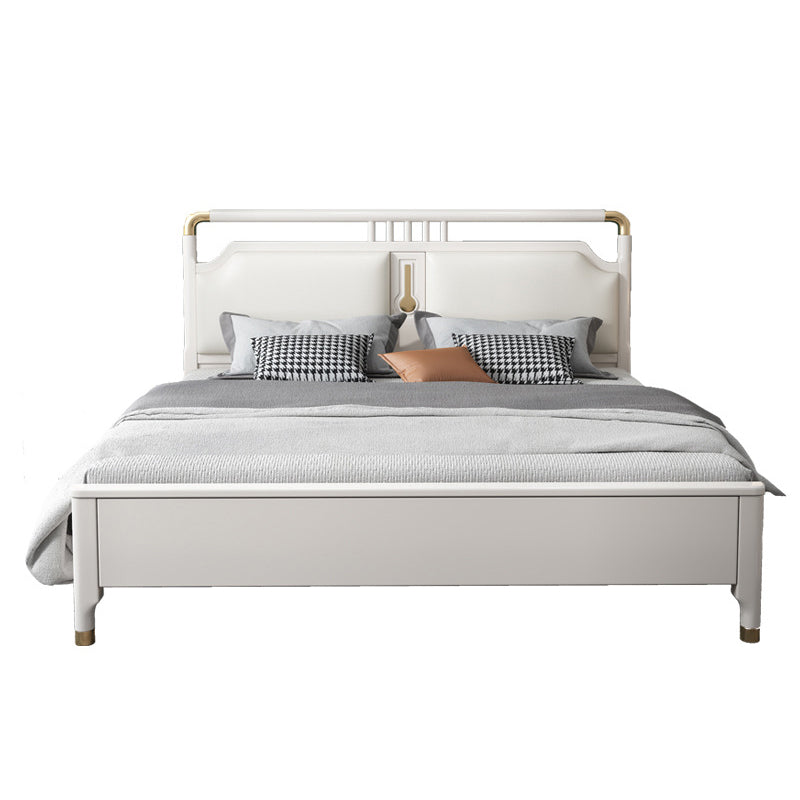 Glam Rubberwood Open-Frame Bed 45.28-Inch H White Bed Frame with Headboard