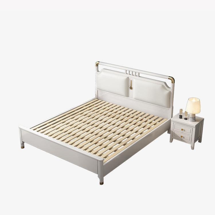 Glam Rubberwood Open-Frame Bed 45.28-Inch H White Bed Frame with Headboard