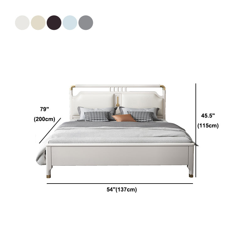 Glam Rubberwood Open-Frame Bed 45.28-Inch H White Bed Frame with Headboard