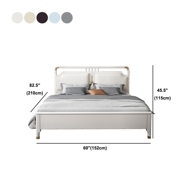 Glam Rubberwood Open-Frame Bed 45.28-Inch H White Bed Frame with Headboard