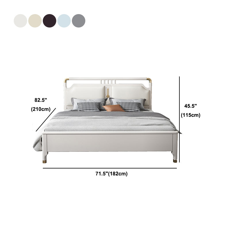 Glam Rubberwood Open-Frame Bed 45.28-Inch H White Bed Frame with Headboard