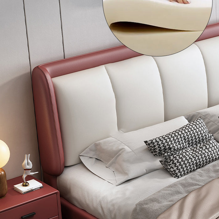 Scandinavian Genuine Leather Standard Bed Pine Wood Panel Bed