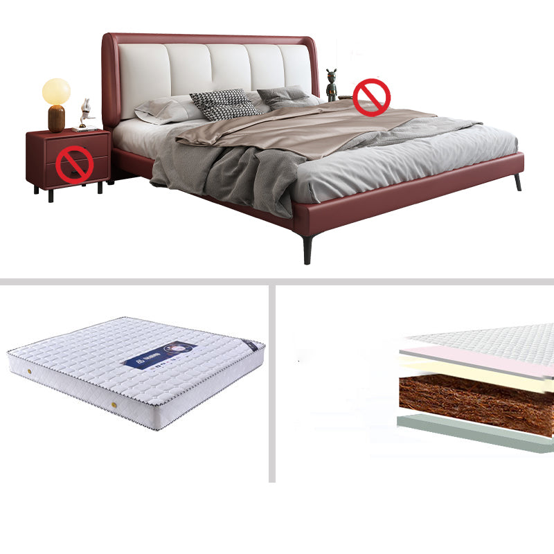 Scandinavian Genuine Leather Standard Bed Pine Wood Panel Bed