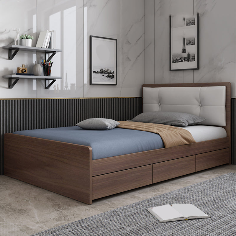 35.43" Scandinavian Panel Bed with Headboard Upholstered Low Profile Bed
